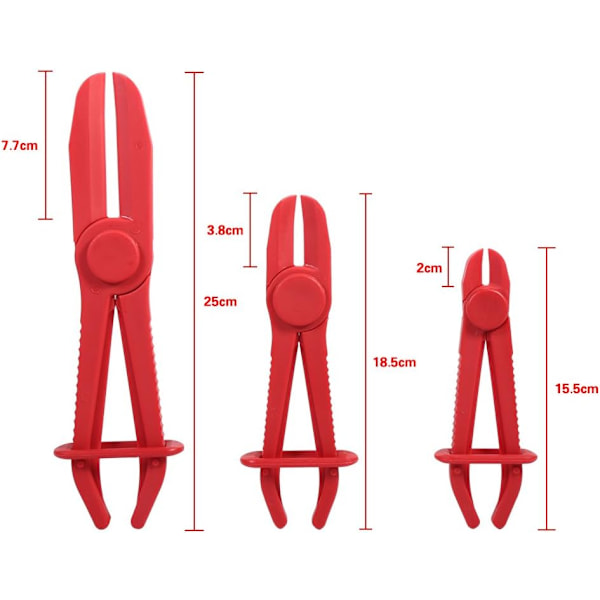 3-pack Rörtångset, Nylon Slangklämma Verktygsset, Broms Bränsle Vattenledning Klämma, Tång Hands Free Verktyg Blandade Storlekar (Röd)