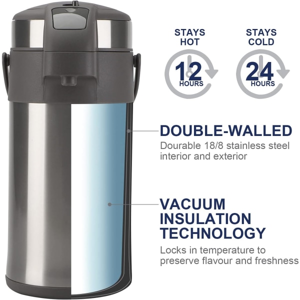 Kahvipullo - 4 litran eristetty pumpputoiminen ilmakannu - ruostumattomasta teräksestä valmistettu thermal -annostelija BPA-vapaa kahvikannu