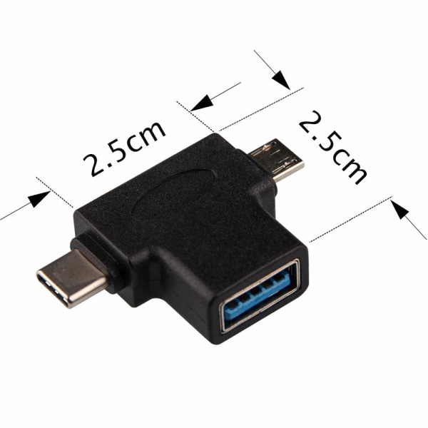 2-i-1 OTG Converter USB 3.0 til Micro USB og Type C Adapter USB3.0 Hunn til Micro USB hann og USB C/USB3.1 hannkontakt (2 pakke)