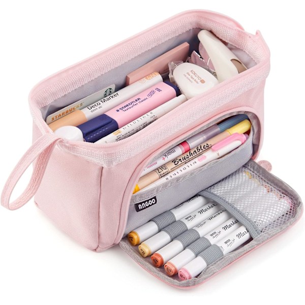 Pencil Case Large Capacity Pencil Pouch Handheld Pen Bag Cosmetic Portable Gift for Office School Teen (Pink)