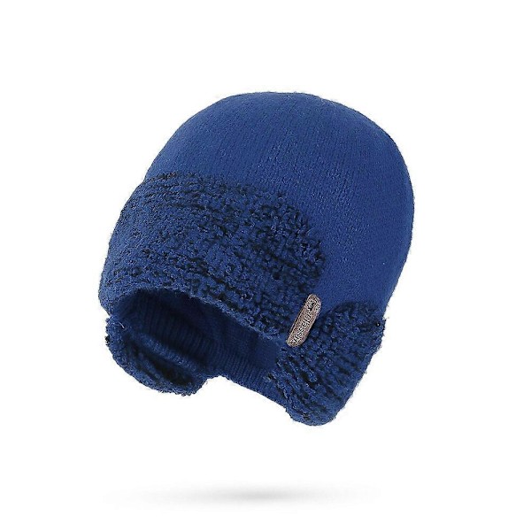 Hold Varme Beanie Hatte, Vinter Strikket Hatte, Tykke Varme Kantløse Pelshatte, Hatte Udendørs Varme Tilbehør, Unisex Blue