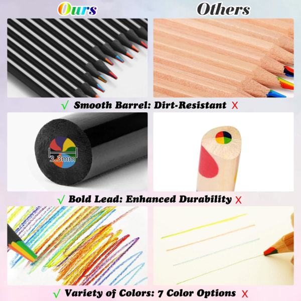 30 stk 7 farve i 1 regnbueblyanter, sorte træfarveblyanter Multifarveblyanter Kunsttegning Farvelægning Doodling, Farveblyanter