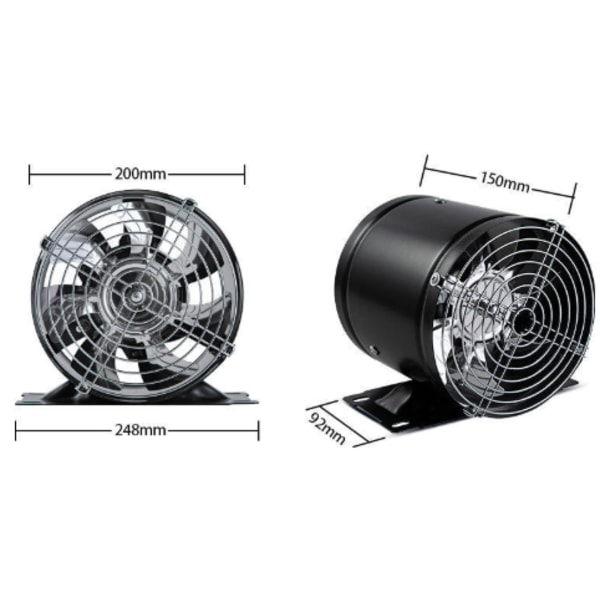 Multifunktionel emhætte med beskyttelsesgitter - Kraftig og støjsvag ventilator - Aluminium Sort 8 Med netdæksel + base Black 8 inches (with mesh cover + base)