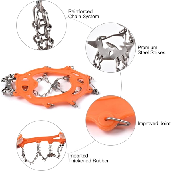19 Pigger Ispigger Anti-skli Snøskodekke Lettvekt Rustfritt Stål Sklisikre Ispigger for Støvler Over Sko Brodder Ispigger, XL Orange XL