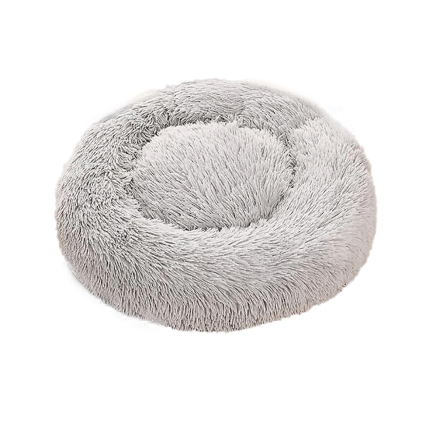 Rund Dyreseng, Plysj Vinter Dyrematte, Passer for Små og Mellomstore Katter og Hunder, Ekstra Stor Dyreseng, Vaskbar Rund Dyresofa Light Gray