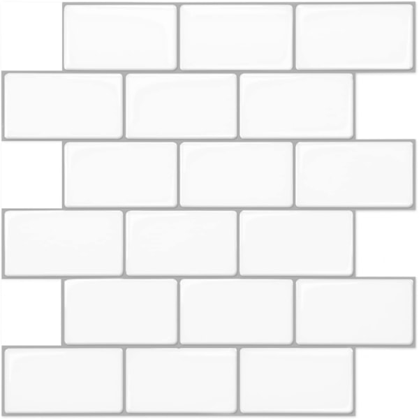 12\" x 12\" Självhäftande Kakelplattor i Tunnelbanestil, Blank Vit Självhäftande Väggplattor för Kök och Badrum, 10-pack 10pcs
