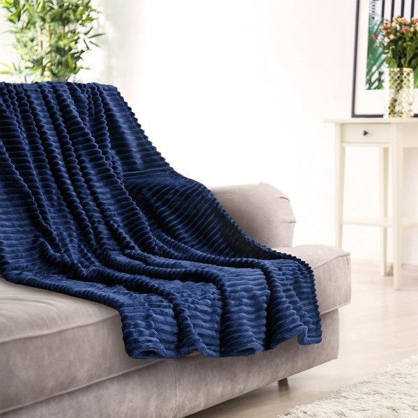 Fleecefilt Fuzzy för soffa – Premium mjukt, fluffigt, Sherpa-tyg – Mysigt cover för säng, soffa (marinblå, 150x200 cm)