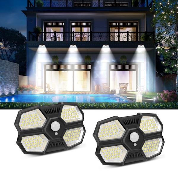 Utomhus Solarlampa, Utomhus LED Strålkastare 108 LED Rörelsesensor, 3 Lägen Solarlampa med Rörelsesensor IP65 Vattentät för Garage Trädgård Staket - 2st