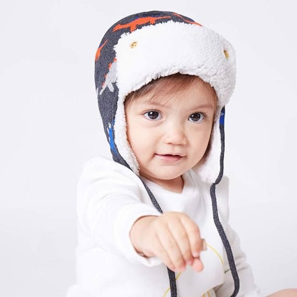 Baby Gutter Jenter Dyre Øreklaff Lue Dinosaur Rev Trykk Varm Fleeceforet Luen Julegave