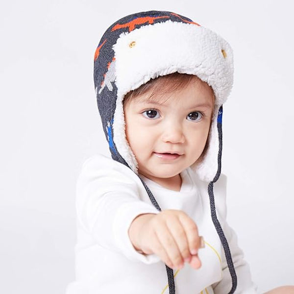 Baby Pojkar Flickor Djur Öronlapp Hatt Dinosaurie Rävtryck Varm Fleecefodrad Mössa Julklapp