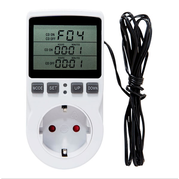 Digital Termostat Kontrol Socket, 230V/16A Temperaturregulator med Varme- og Køletilstand, LCD-Skærm til Drivhus Akvarium Reptil Terrarium
