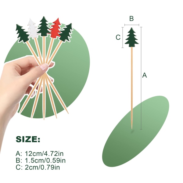 100 Counts Christmas Tree Cocktail Sticks, Handmade Wooden Cocktail Skewers with Christmas Tree,Cupcake Finger Food Picks, Christmas Party Supplies