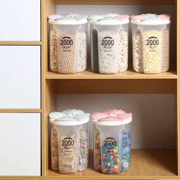 Lufttäta Förvaringsburkar med Lock, Cornflakes Förvaringslåda Kök Spannmålsbehållare, Läcksäker Plastbehållare för Spannmål, 1,5 L / 3 Fack