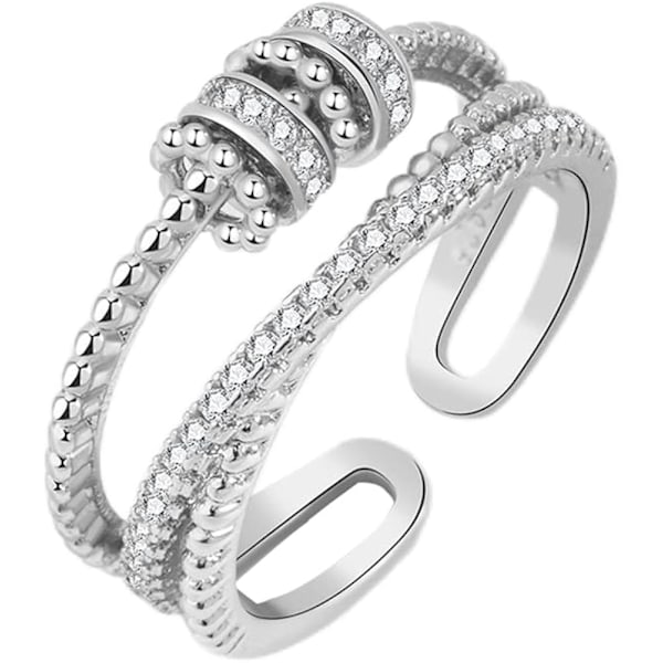 Threanic Triple-Spin Ring Selvberoligende Anti Angst Ring til Min Datter Feelief Zirconica Triple Fidget Ring Justerbar Åben Spinner Ring