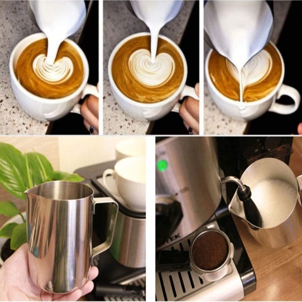 350 ml ruostumattomasta teräksestä valmistettu maitokannu - cappuccino-kannu espressokuppi - täydellinen espressokoneille, maidonvaahdottimelle, latte artille