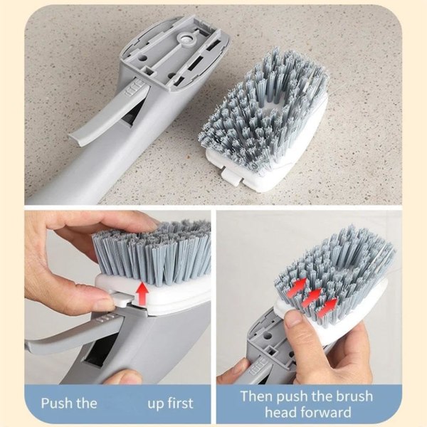 Långt handtag Automatisk rengöringsborste för flytande diskmedel Automatisk tvättborste Svamp flytande rengöringskruka, grå