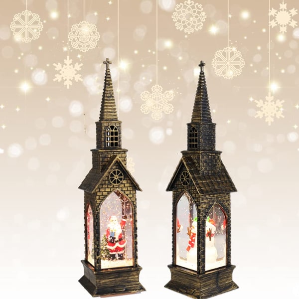 2-pak julelanterne, LED-julelanterne Snow Globe indendørs og udendørs juledekoration velegnet til feriefest (uden batteri)