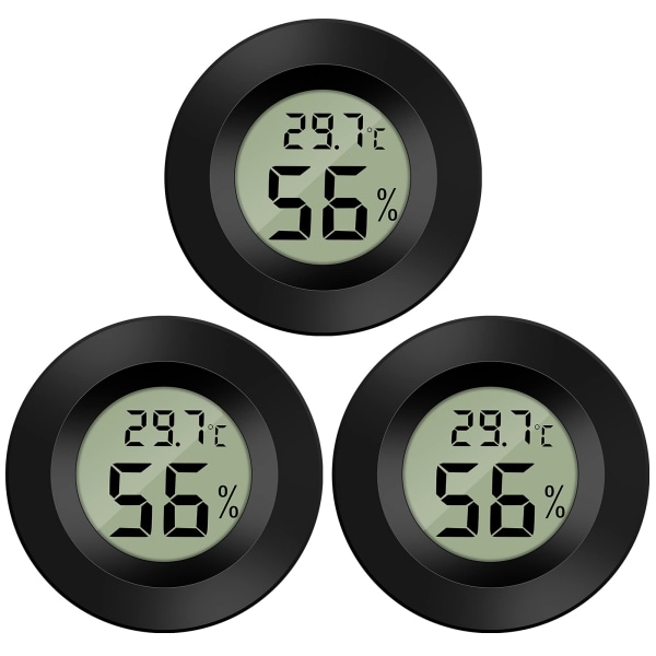 Mini digitalt LCD termometer Hygrometer Temperatur Fuktighet -50~70℃ 10%~99% RH Bærbar termohygrometerindikator for kontor (3 STK - Svart)