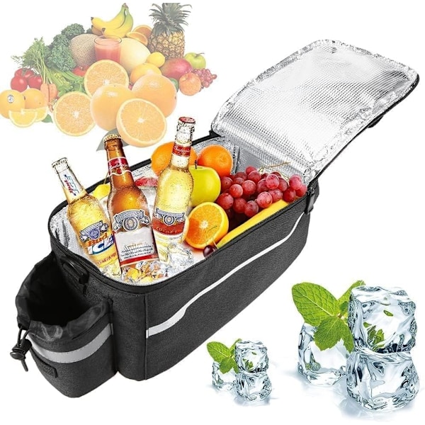 Sykkelveske, Bag for bagasjebrett, Isolert veske, Sykkelsete, Multifunksjonell kjølebag for bagasjerom, Skulderveske, 38*16*15.5cm, Svart (Svart) Black