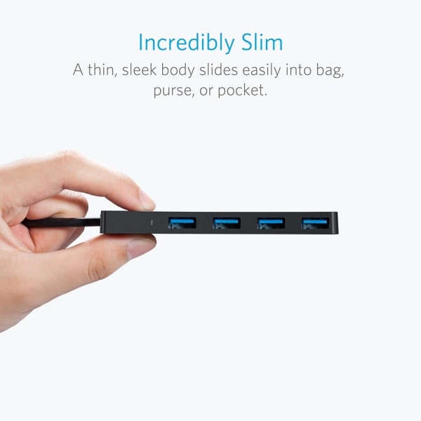 4-ports USB 3.0 Ultra Slim Data Hub för Macbook, Mac Pro/mini, iMac, Surface Pro, XPS, Notebook PC, USB-minnen, Mobila hårddiskar och mer 20cm