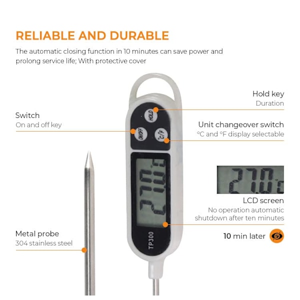 Kødtermometer Instant Read Digitalt Madtermometer LCD Display med 5,5 tommer lang sonde Perfekt til køkken Restaurant Kød Grill BBQ