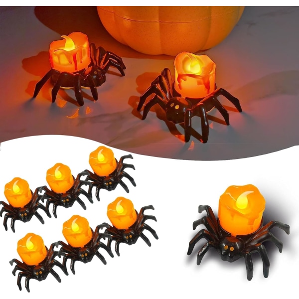 6 kpl Halloween hämähäkkikynttilän valot, paristokäyttöinen Halloween-kynttilä, LED-sytytyskynttilöitä Halloweeniin, kodin sisustukseen ja teemajuhliin