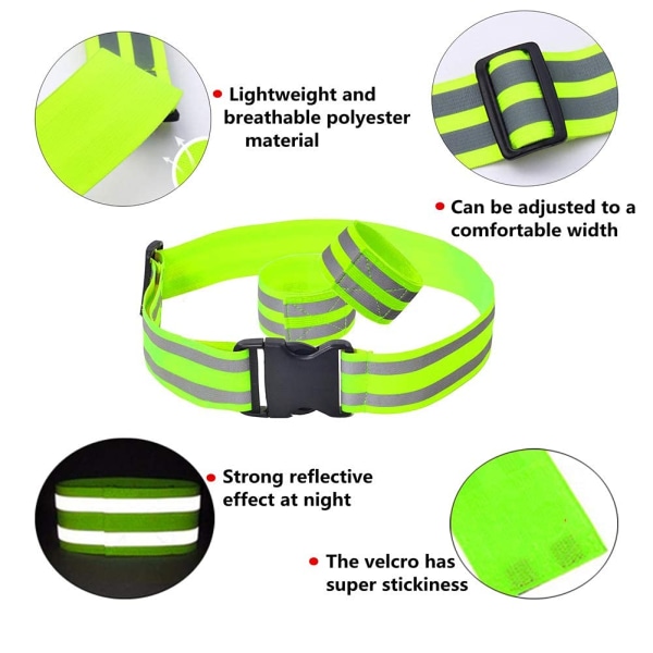 4 stk. Reflekterende Armbånd Ankelbånd og 1 stk. Høj Synlighed Bælte Taljejusterbart Elastisk Reflekterende Løbebånd Sikkerhedsvandring Cykling Jogging