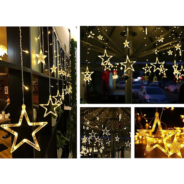 Jule Vindue Lys Stjerne Gardin Lys, Julelys Dekorationer, 12 Stjerner LED Gardin Lyskæde til Soveværelse Væg Bryllup Part. Varm Hvid Warm White
