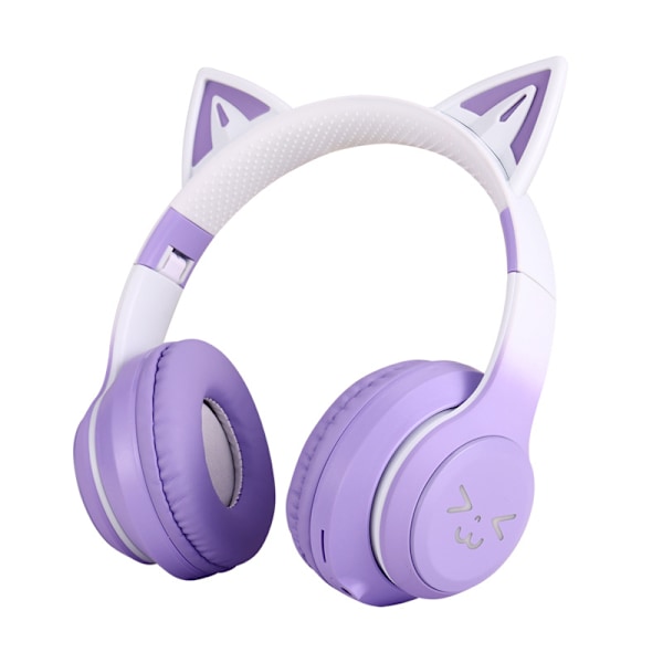 Kattøre Bluetooth Gaming Hodetelefoner, Trådløse Foldbare Musikkhodetelefoner, med LED-lys Avtakbar Mikrofon 3,5 mm Kabel, Lilla