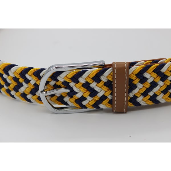 41 * 1,3 tum Unisex elastiskt tyg flätat stretchbälte Casual män kvinnor midjebälte med PU-läderspänne, gul blå vit yellow blue white