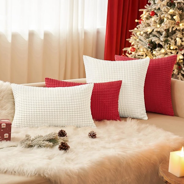 Corduroy Granule Pudebetræk Dekorative Pudebetræk Aflange Bløde Pellets Solid Pudebetræk til Sofa Soveværelse 12x20 Tommer 1#White