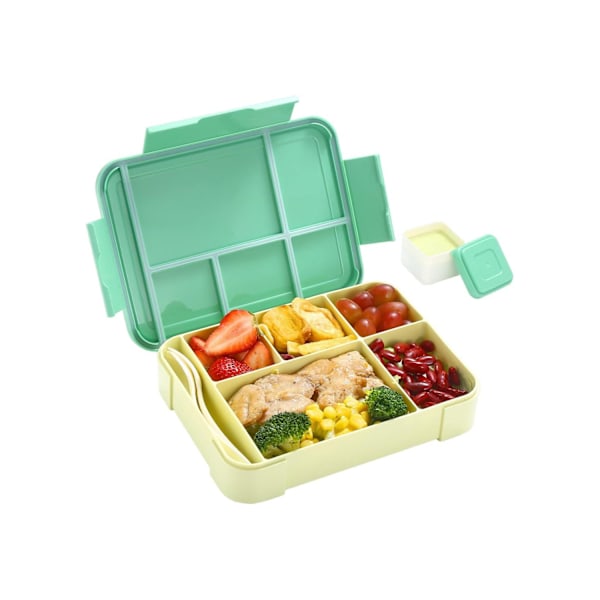 Bento Box för Vuxna och Barn, Stilren Matlåda för Tonåringar och Vuxna med 5 Fack, Hållbar, Mikrovågsugns-/Diskmaskinsäker (Grön) Green
