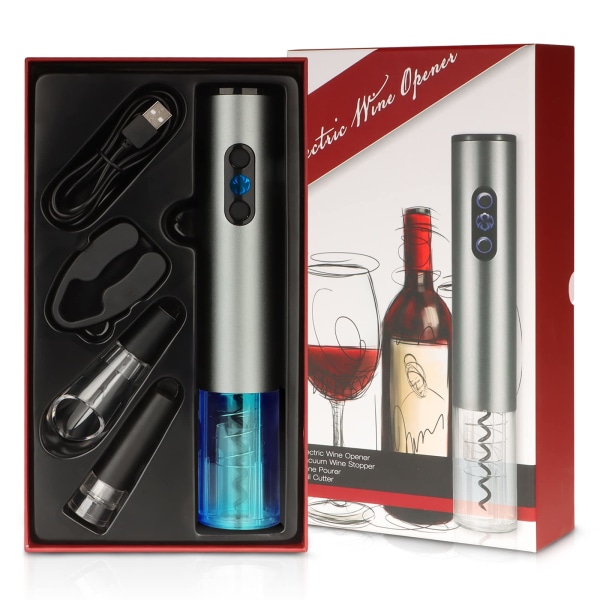 Elektrisk vinåpner, vinflaskeåpner, oppladbar korketrekker med USB-ladelinje, batteridrevet trådløs vinåpnersett