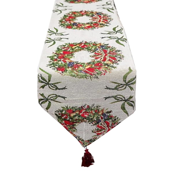 Julbordlöpare Krans Vävd Lång Bomullslinne Vävd Bordlöpare med Frans för Festlig Hem Julbord Dekoration, 180cm x 35cm