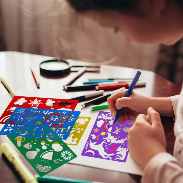 20 styks farvetegningsskabeloner til børn, malerstencil i plastik til børn Fødselsdagsgavetilbehør Førskole maleværktøj