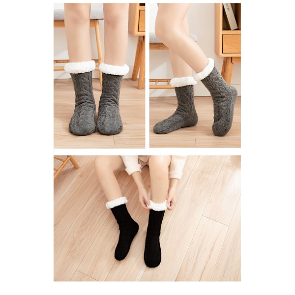 Plys sokker, tykke sokker, skridsikre, superbløde, vintersokker, fleeceforede sokker og ABS skridsikre sokker, julesokker, one size Dark Grey
