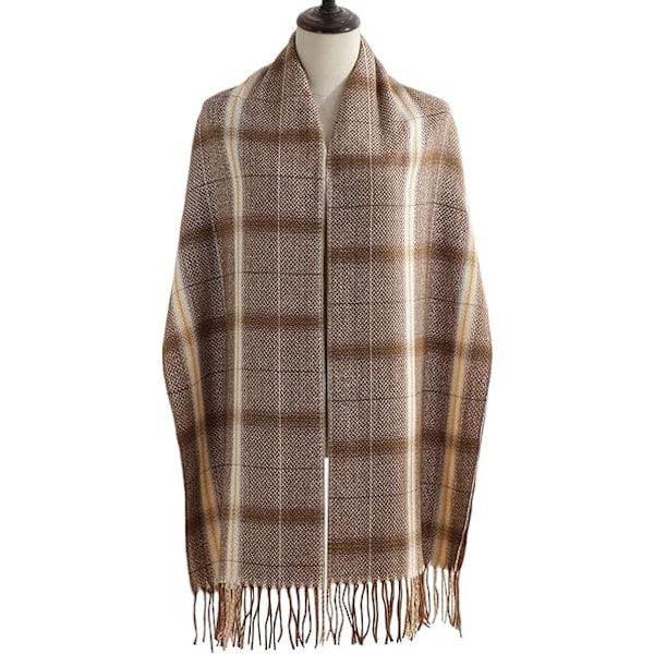 Dam Vinter Tartan Scarf, Lång Vinterscarf, Mjuka Varma Scarfar, Tofssjal, Lång Stola, Julklapp Coffee