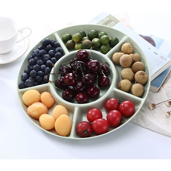 1 stk. madopbevaringsbakke med 6 rum til tørret frugt og snacks, 28,5 cm