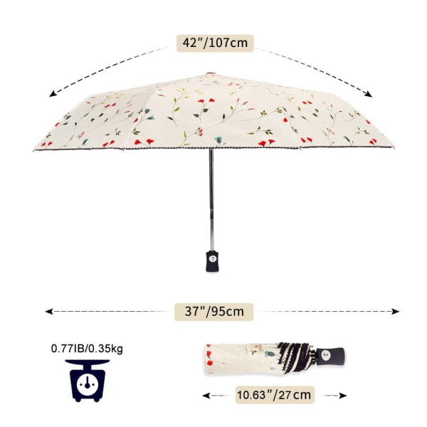 UV Solparaply Kompakt Foldbar Rejseparaply Automatisk Åbning og Lukning Vindtæt, Vandafvisende & UV Beskyttelse Parasol med Sort Anti-UV Belægning