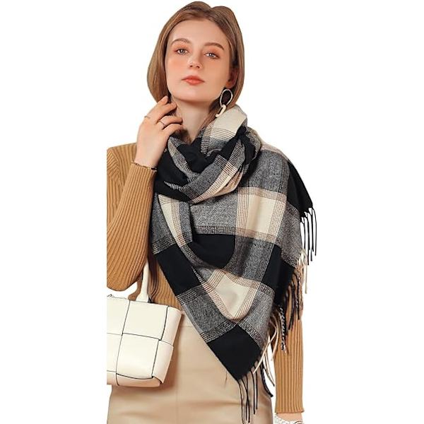 Vinter Tartan Tørklæde til Kvinder, Cashmere-lignende Tørklæder, Lange Varme Slå-om, Pashmina Kvast-sjal, Stola, Valentinsdagsgaver, Tørklæder, Julegave Blue Gray