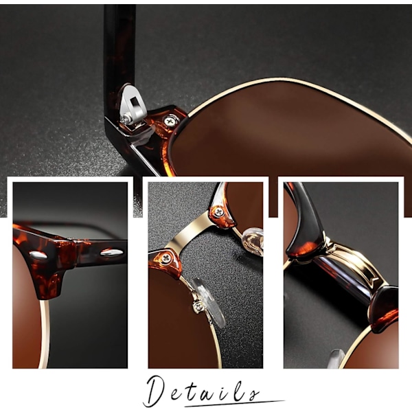 Semi-Rimless Polariserede Solbriller Mand - UV400 Beskyttelse Retro Halv Ramme Solbriller Unisex Polariserede Herre Dame Solbriller