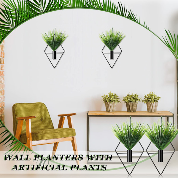 Hängande plantor i metall Geometrisk väggvas med konstgjord växt Modern hängande växthållare för dekoration (svart, vattenväxt)