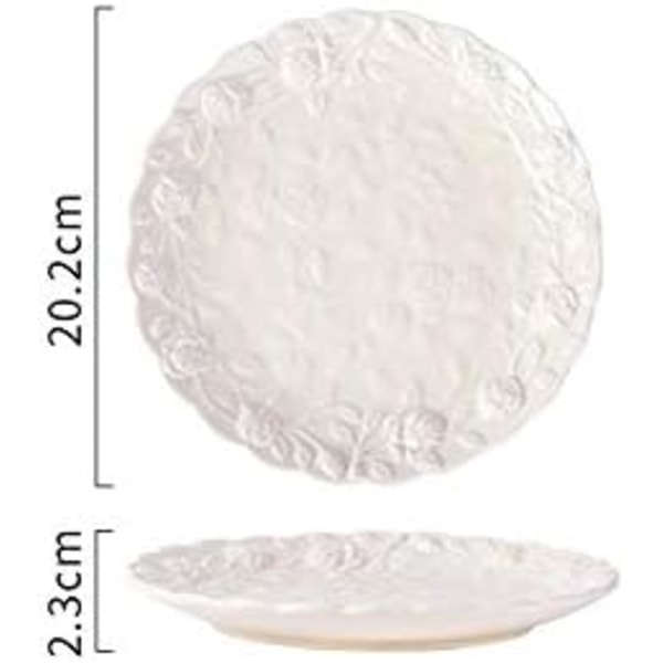 Vintage Præget Blonde Keramisk Tallerken Blomster Keramisk Tallerken Service Fad til Bryllupsfest Restaurant Middag Dessertbakke Hvid (Rund-8 tommer)