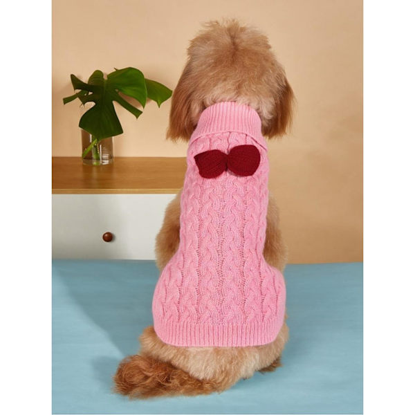 Hundtröja med polokrage, rosett, varm vinterkläder, pullover, stickad hundkappa, julkostym för små, medelstora och stora hundar och katter (S)