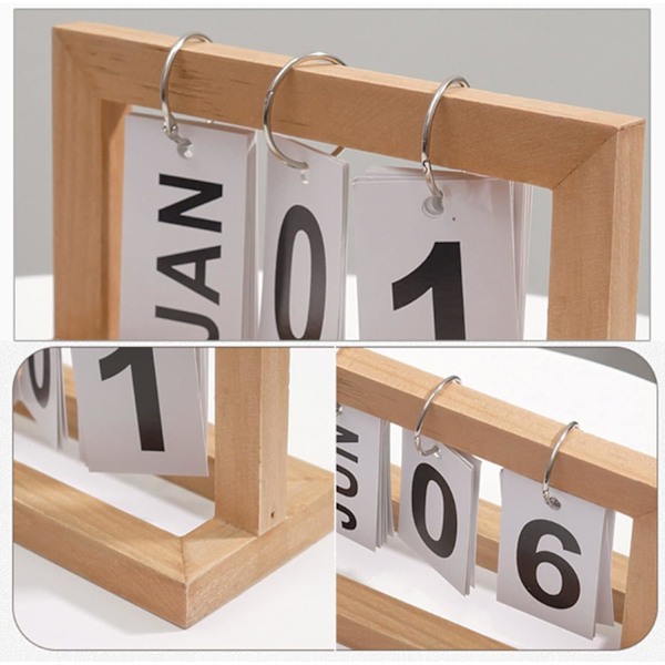 Kalender i tre, skrivebordsdekorasjon, gjenbrukbar - for hjem og kontor