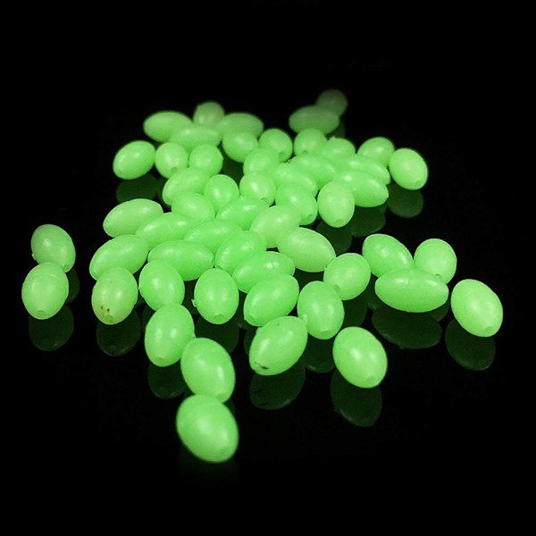 100 st Lysande Fiskepärlor, Hårdplast Ovala Självlysande Ägg, Mjuka Fiskepärlor Rig Pärlor, för Pool Sjö Flod (Självlysande i Mörker)