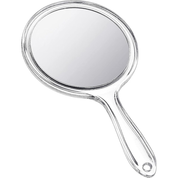 Handspegel Dubbelsidig Handspegel 1X/2X Förstoringsspegel med Handtag Transparent Handspegel Rundad Form Sminkspegel (Klar)