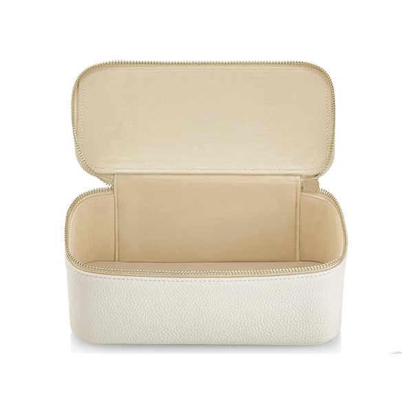 Smykkeæske Organzier til rejser, Faux læder smykkeskrin til øreringe halskæde ringe, Valentinsdag, fødselsdag, bryllup, julegave beige