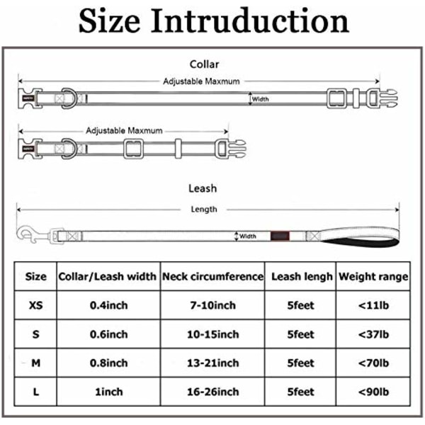 Reflekterende Hundehalsbånd og Line med Gradient, Justerbar Holdbar Hundekrave Line til Små Hunde, M