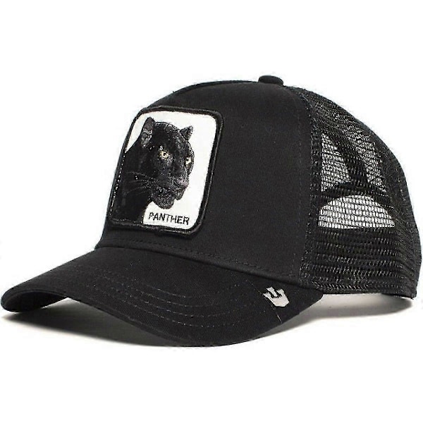 Mesh Djur Broderi Snapback Cap, Sort Panter